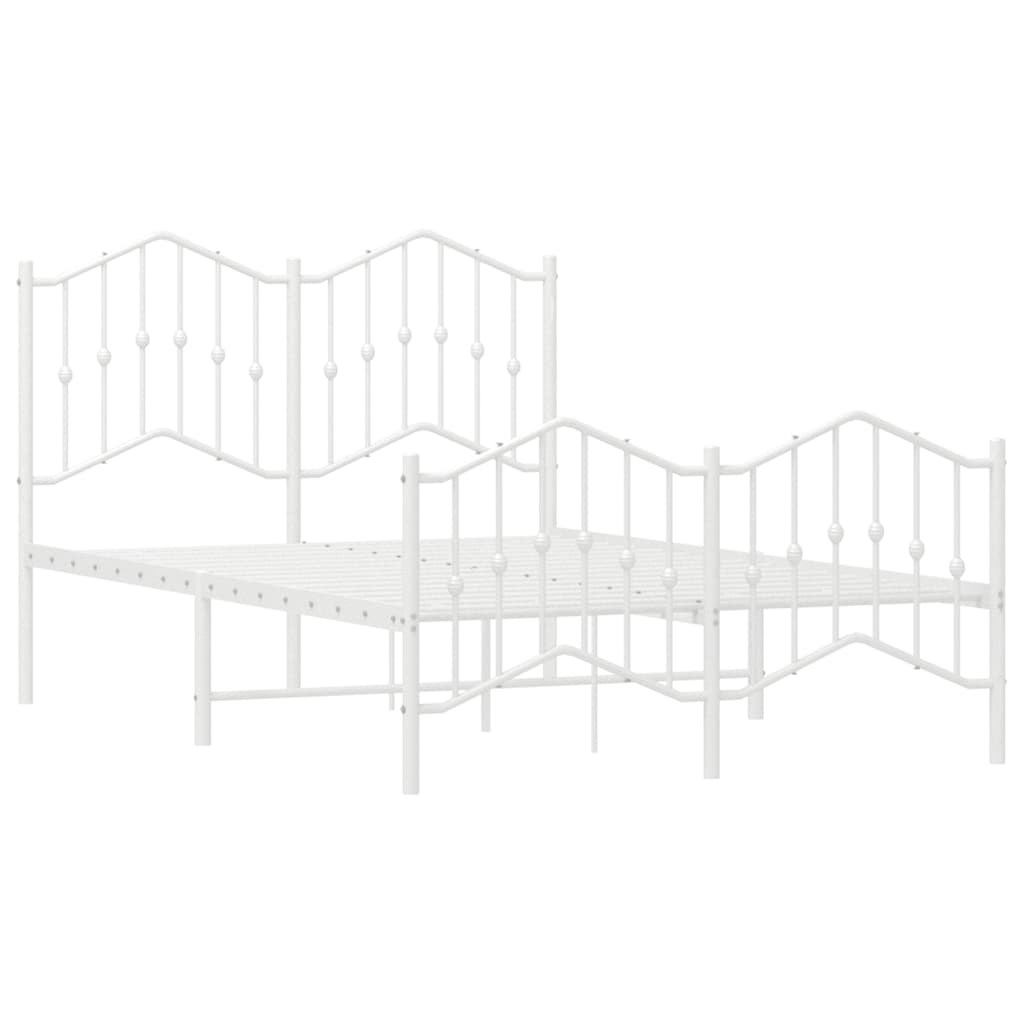 Metal Bed Frame without Mattress with Footboard with Headboard & Footboard White 120 cm 190 cm