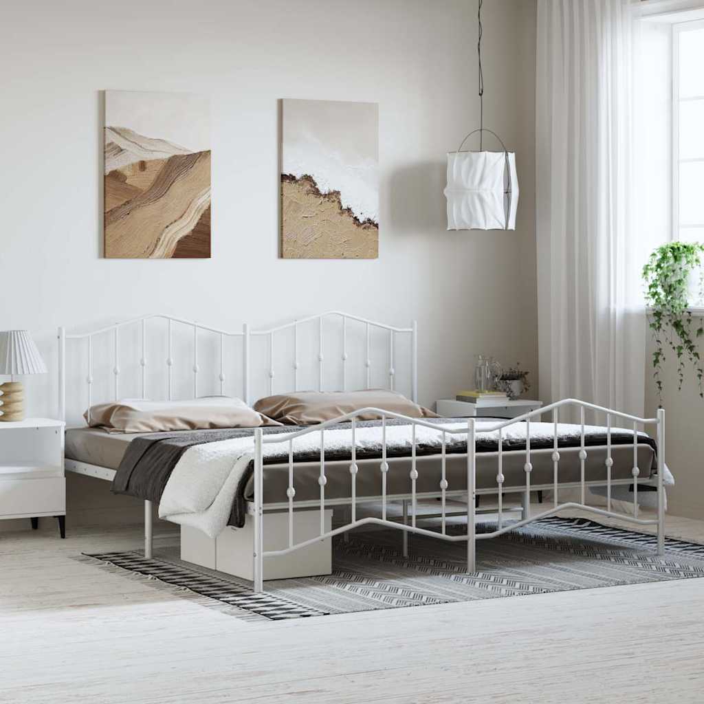 Metal Bed Frame without Mattress with Footboard with Headboard & Footboard White 183 cm 213 cm