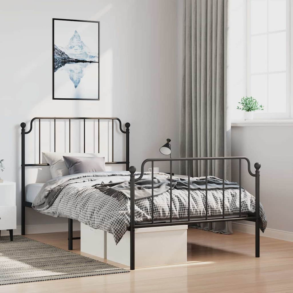 vidaXL Metal Bed Frame without Mattress with Footboard with Headboard & Footboard Black