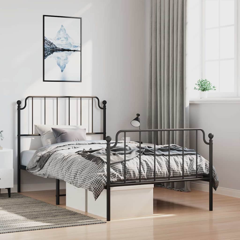 Metal Bed Frame without Mattress with Footboard with Headboard & Footboard Black 100 cm 200 cm
