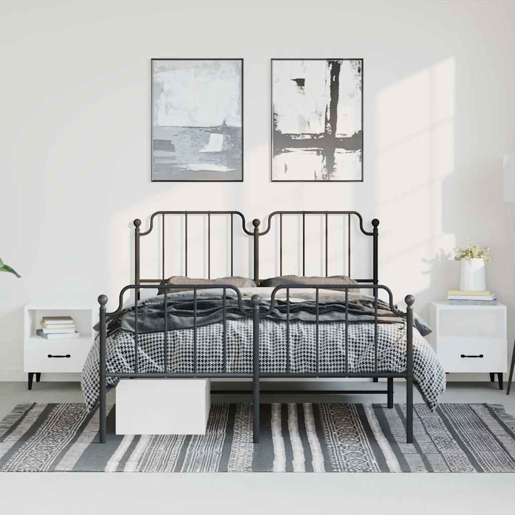 Metal Bed Frame without Mattress with Footboard with Headboard & Footboard Black 150 cm 200 cm