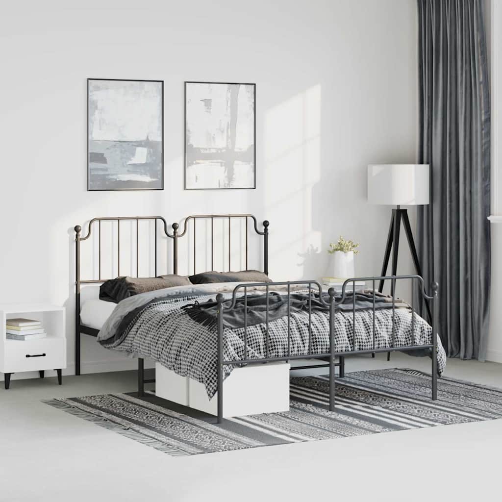 Metal Bed Frame without Mattress with Footboard with Headboard & Footboard Black 183 cm 213 cm