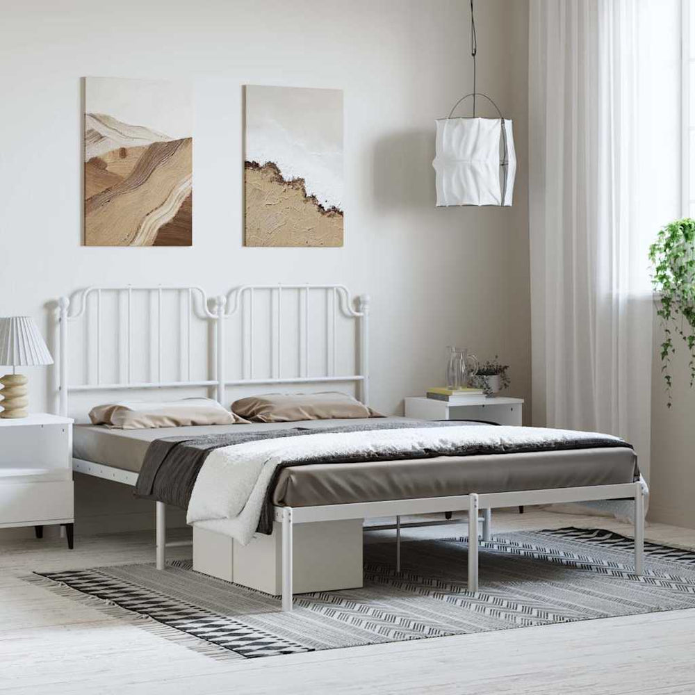 vidaXL Metal Bed Frame without Mattress with Headboard White