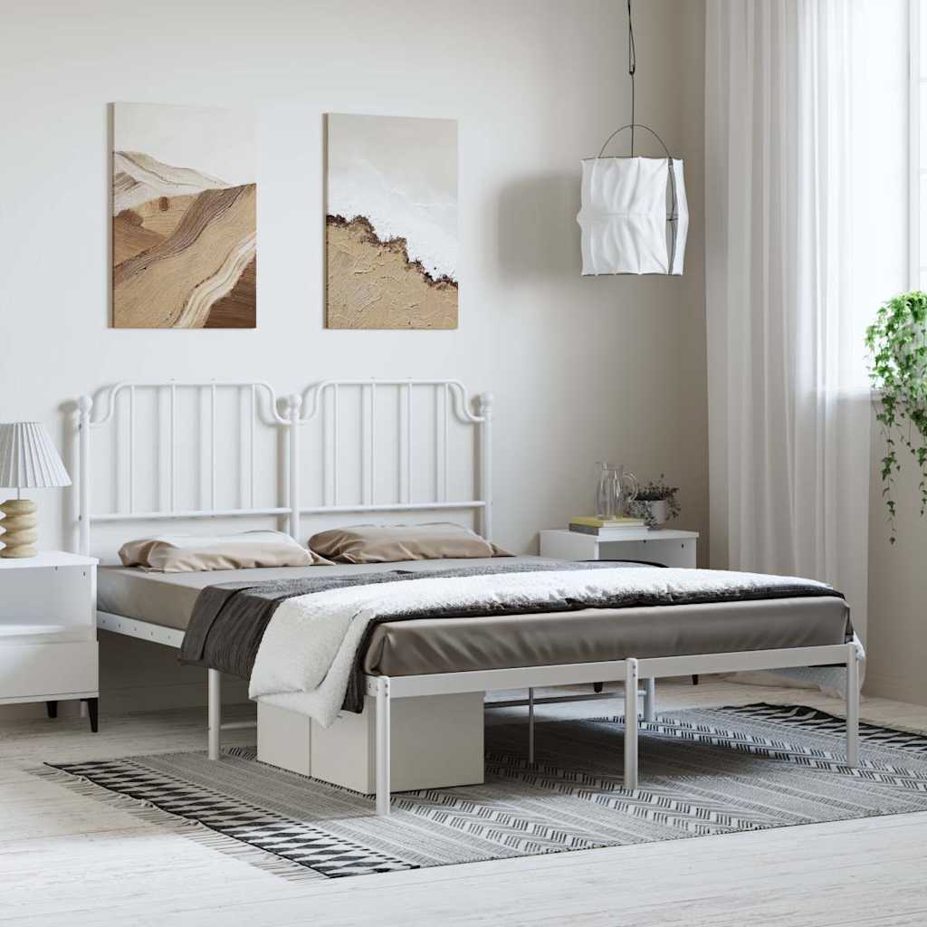 Metal Bed Frame without Mattress with Headboard White 135 cm 190 cm