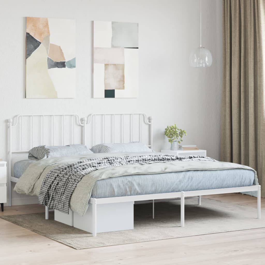 Metal Bed Frame without Mattress with Headboard White 160 cm 200 cm