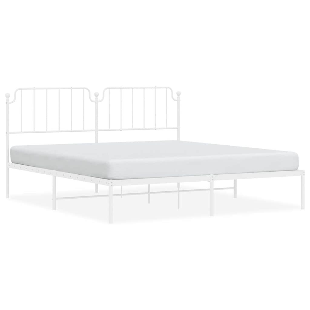 Metal Bed Frame without Mattress with Headboard White 183 cm 213 cm