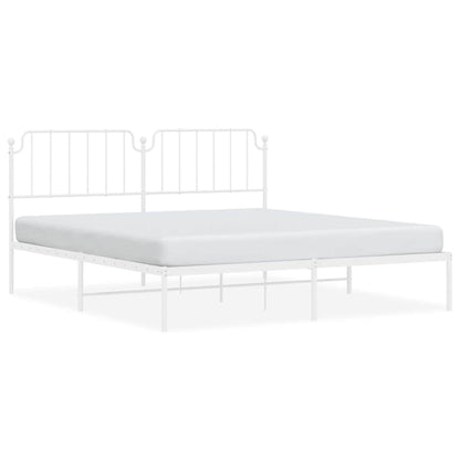 Metal Bed Frame without Mattress with Headboard White 183 cm 213 cm