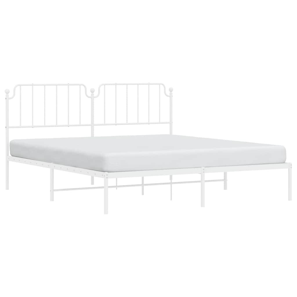 Metal Bed Frame without Mattress with Headboard White 183 cm 213 cm