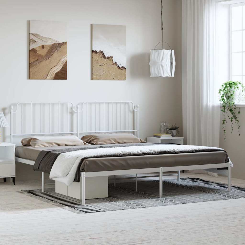 Metal Bed Frame without Mattress with Headboard White 183 cm 213 cm