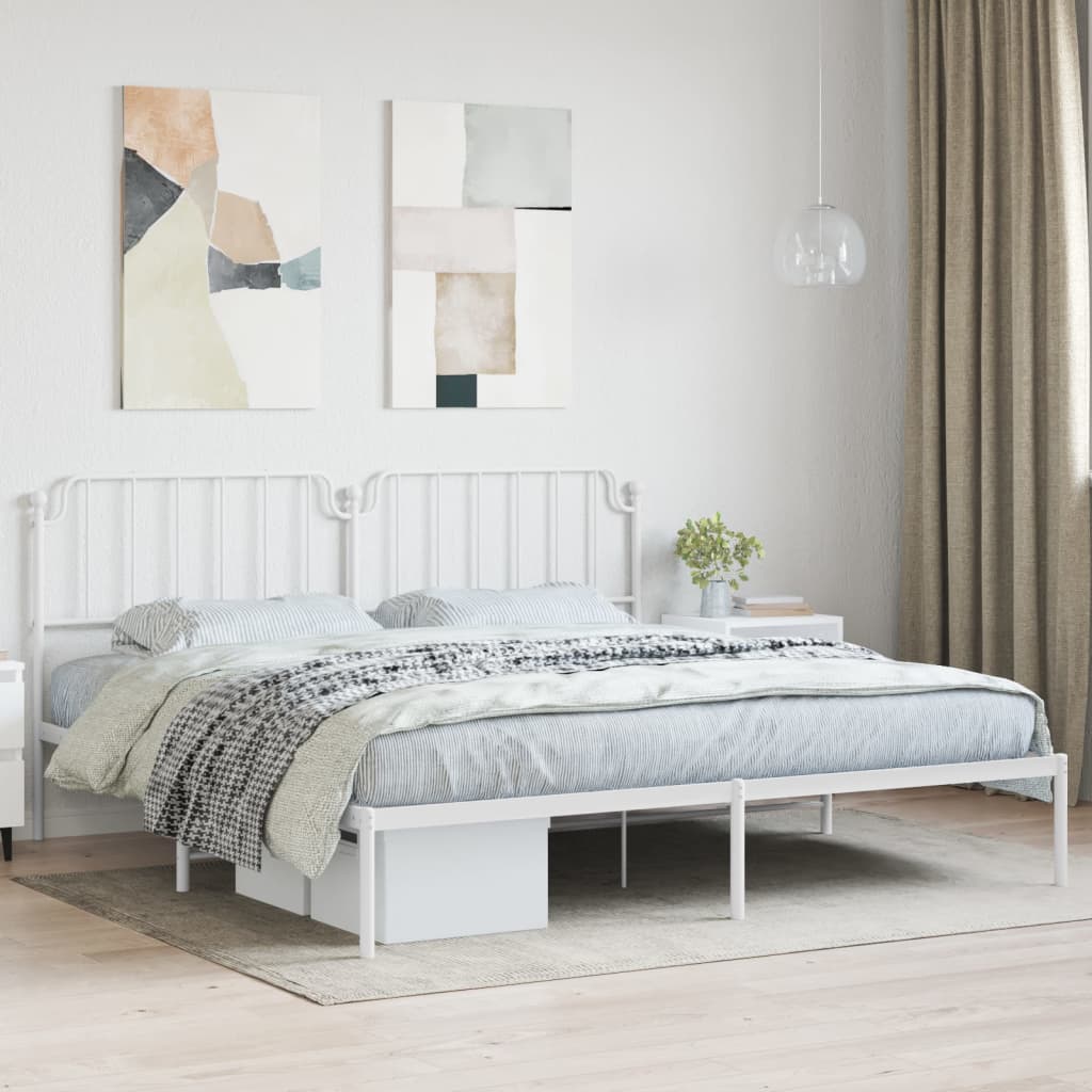 Metal Bed Frame without Mattress with Headboard White 200 cm 200 cm