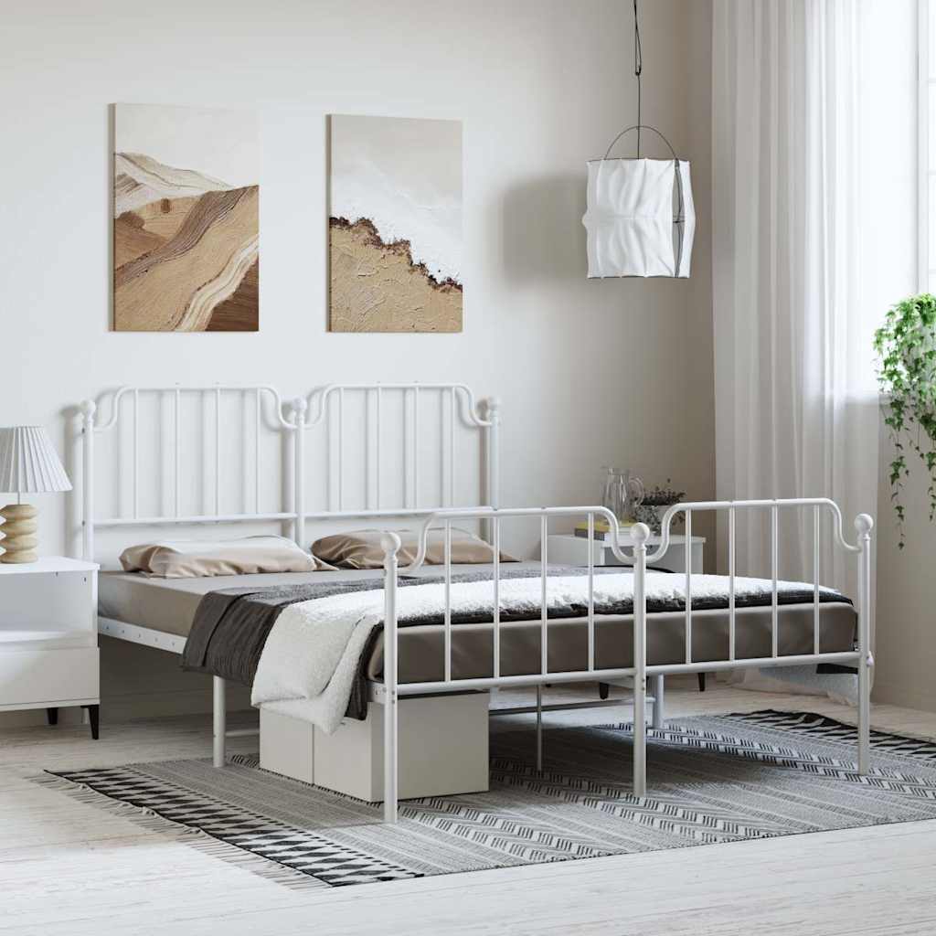 Metal Bed Frame without Mattress with Footboard with Headboard & Footboard White 135 cm 190 cm