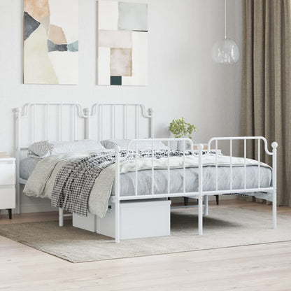 Metal Bed Frame without Mattress with Footboard with Headboard & Footboard White 140 cm 190 cm