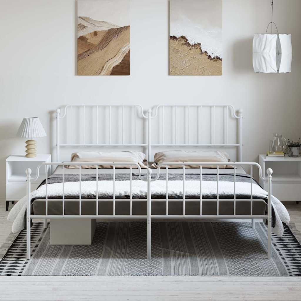 Metal Bed Frame without Mattress with Footboard with Headboard & Footboard White 183 cm 213 cm