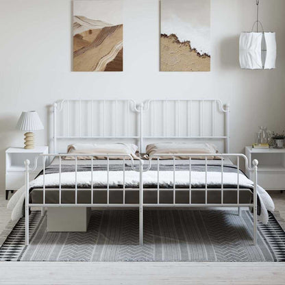 Metal Bed Frame without Mattress with Footboard with Headboard & Footboard White 183 cm 213 cm