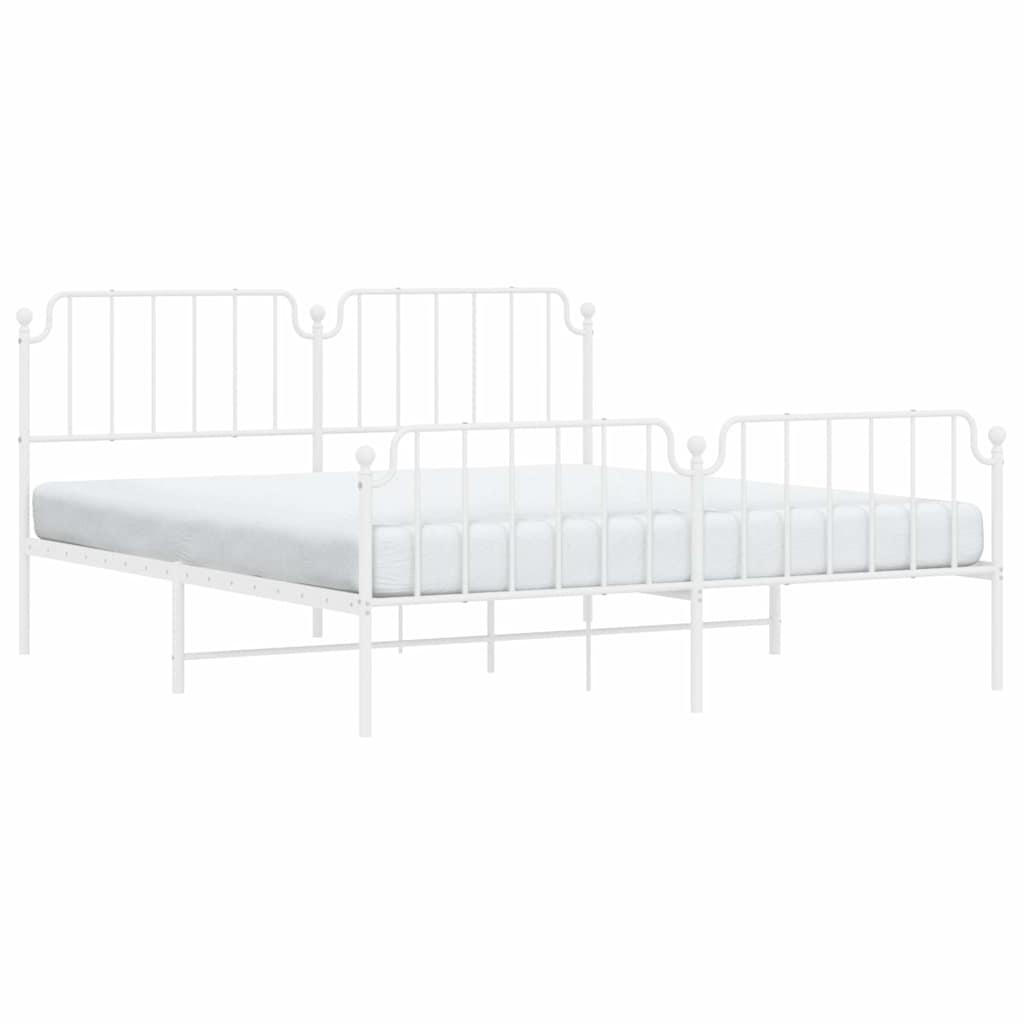 Metal Bed Frame without Mattress with Footboard with Headboard & Footboard White 183 cm 213 cm
