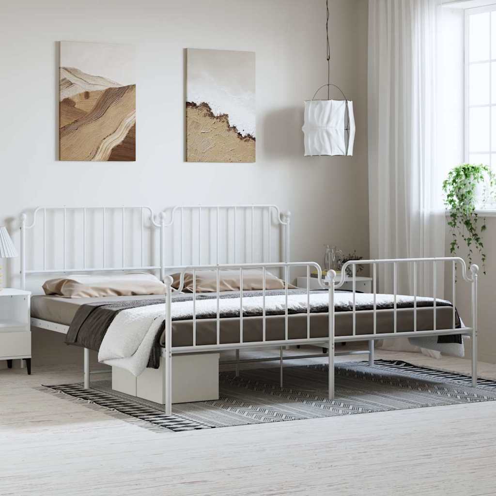 Metal Bed Frame without Mattress with Footboard with Headboard & Footboard White 193 cm 203 cm