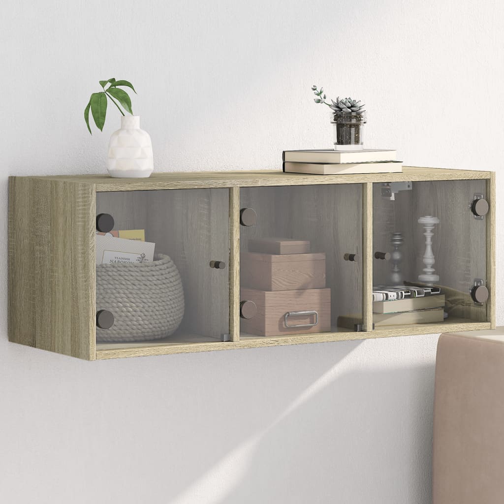 Wall Cabinet with Glass Doors 102x37x35 cm Sonoma oak