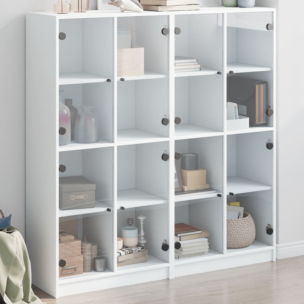 Bookcase with Doors 136x37x142 cm Engineered Wood White 136 cm