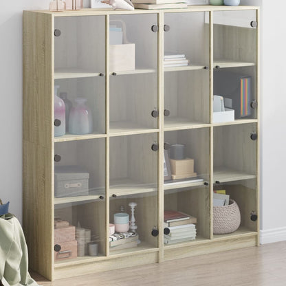 Bookcase with Doors 136x37x142 cm Engineered Wood Sonoma oak 136 cm