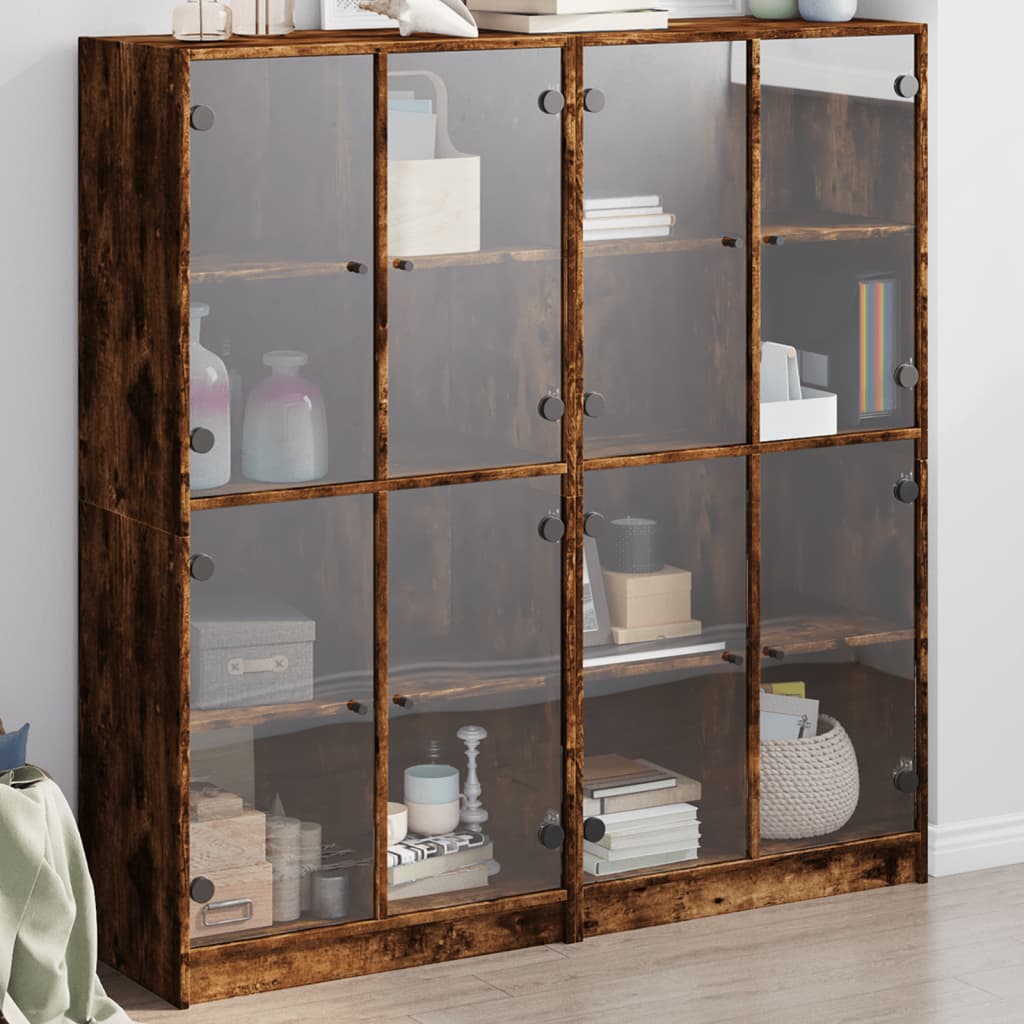 Bookcase with Doors 136x37x142 cm Engineered Wood Smoked oak 136 cm
