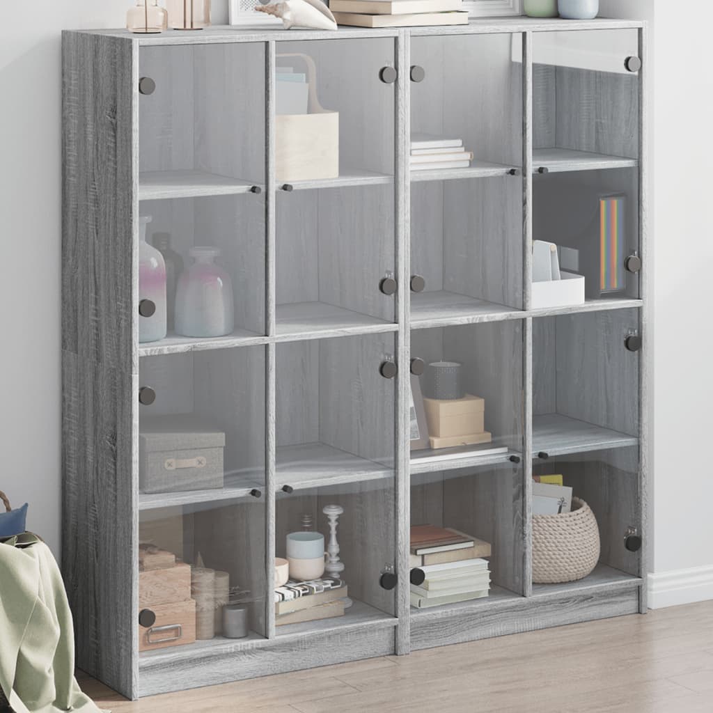 Bookcase with Doors 136x37x142 cm Engineered Wood Grey sonoma 136 cm