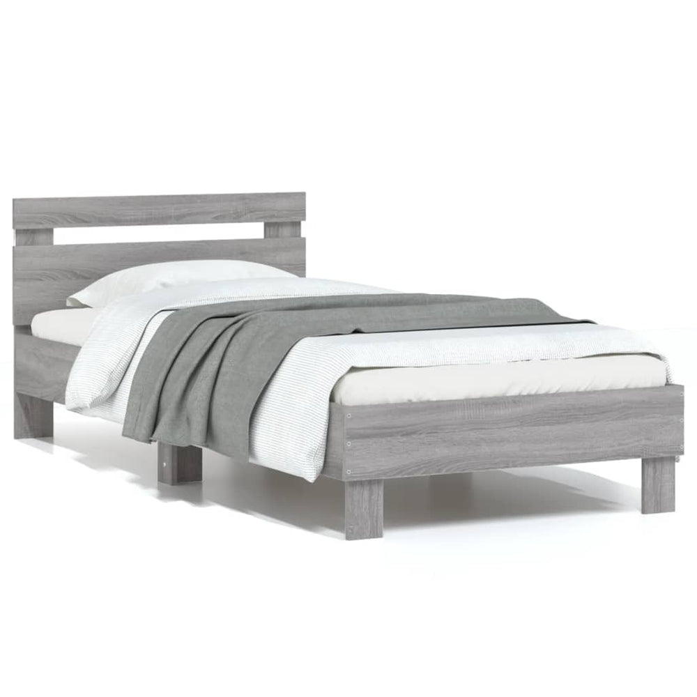 vidaXL Bed Frame with LED without Mattress Grey Sonoma