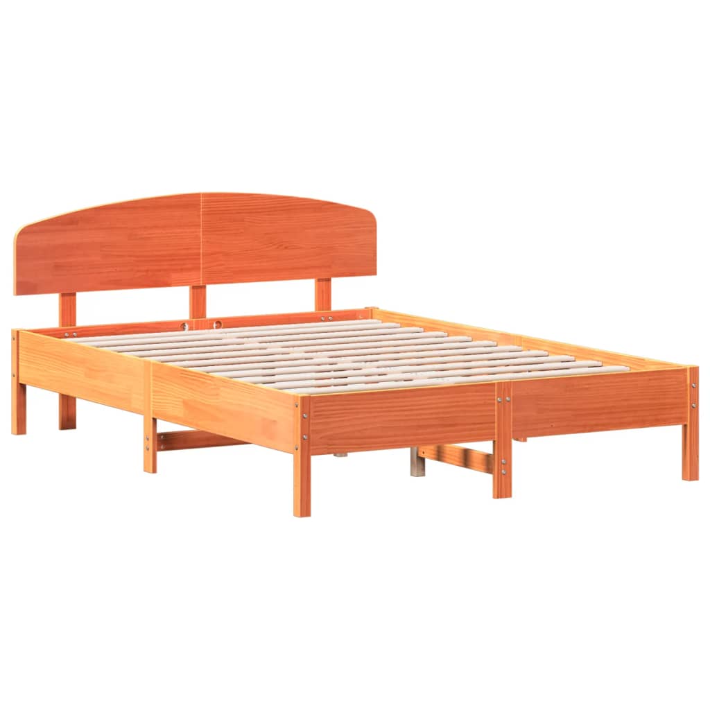 Bed Frame without Mattress Solid Wood Pine Length 200 cm Wax Brown 150 cm