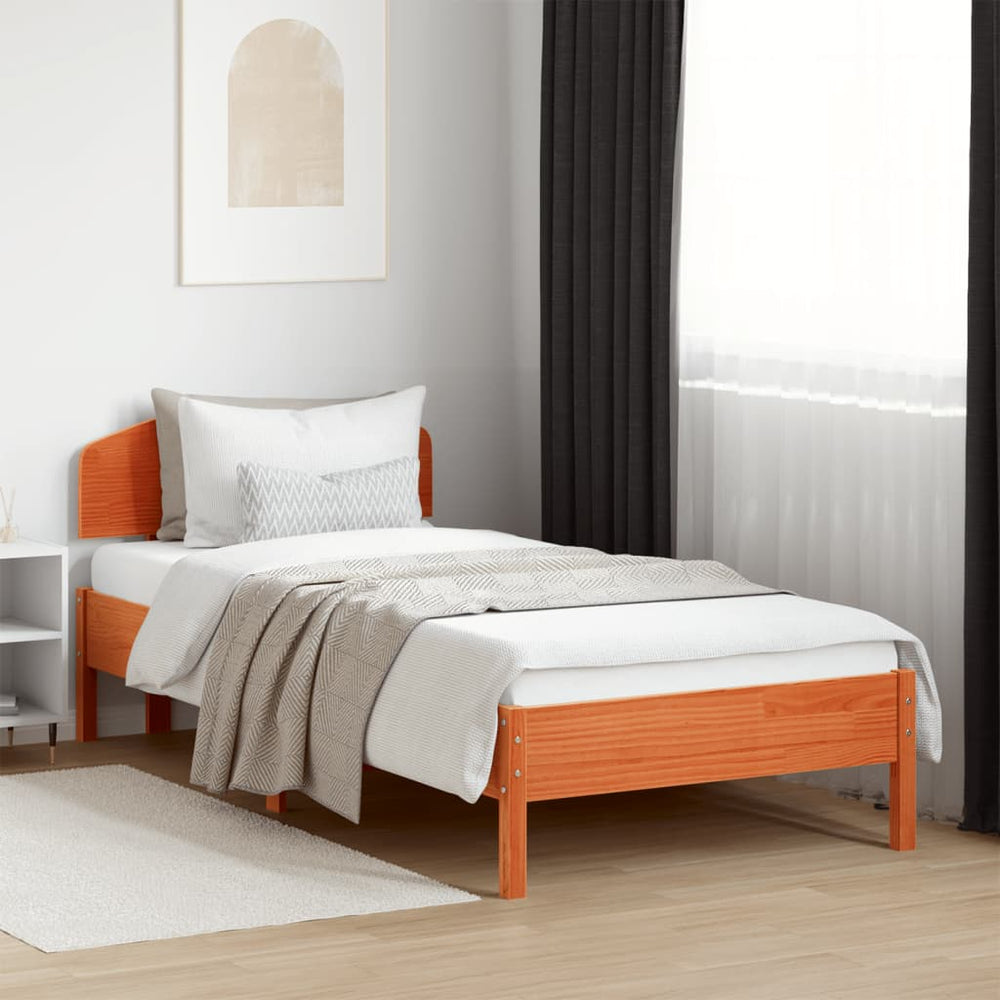 vidaXL Bed Frame without Mattress Solid Wood Pine Length 200 cm Wax Brown
