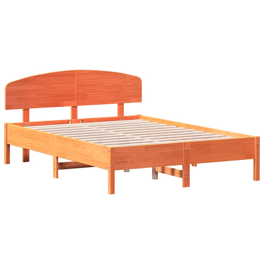 Bed Frame without Mattress Solid Wood Pine Length 190 cm Wax brown 135 cm
