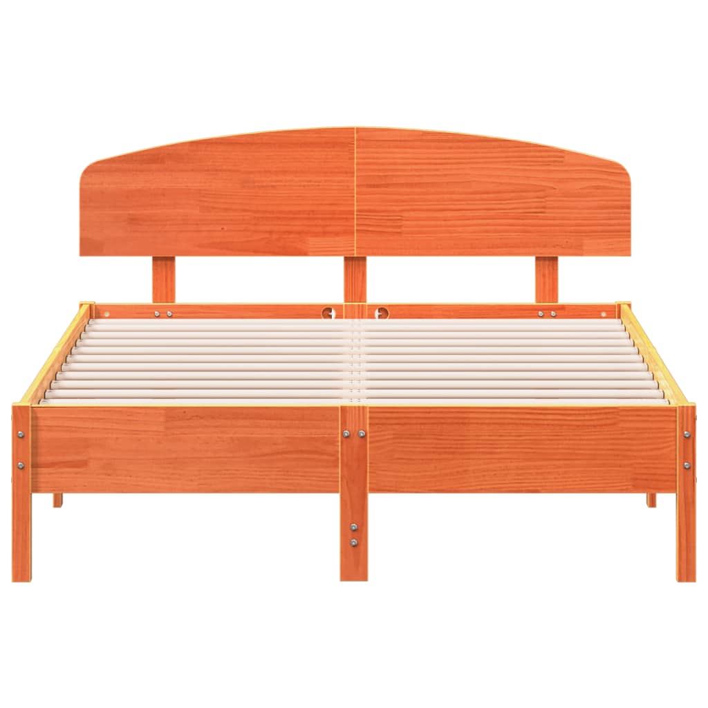 Bed Frame without Mattress Solid Wood Pine Length 190 cm Wax brown 135 cm