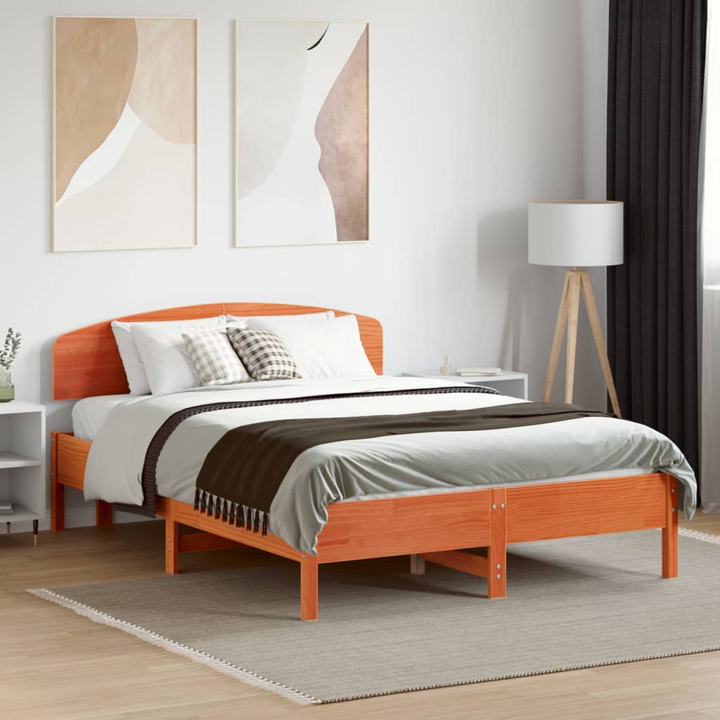 Bed Frame without Mattress Solid Wood Pine Length 190 cm Wax brown 120 cm