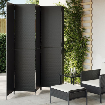Room Divider 4 Panels Poly Rattan Full Weaving Length 200 cm Black 245 cm