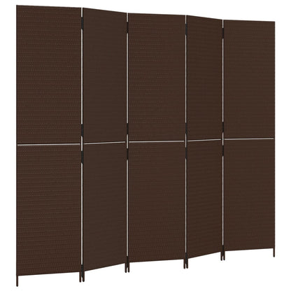 Room Divider 4 Panels Poly Rattan Full Weaving Length 200 cm Brown 245 cm