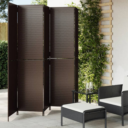 Room Divider 4 Panels Poly Rattan Full Weaving Length 200 cm Brown 245 cm