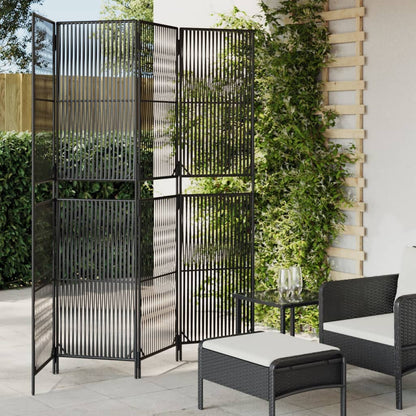 Room Divider 3 Panels Poly Rattan Line Weaving Length 200 cm Black 196 cm