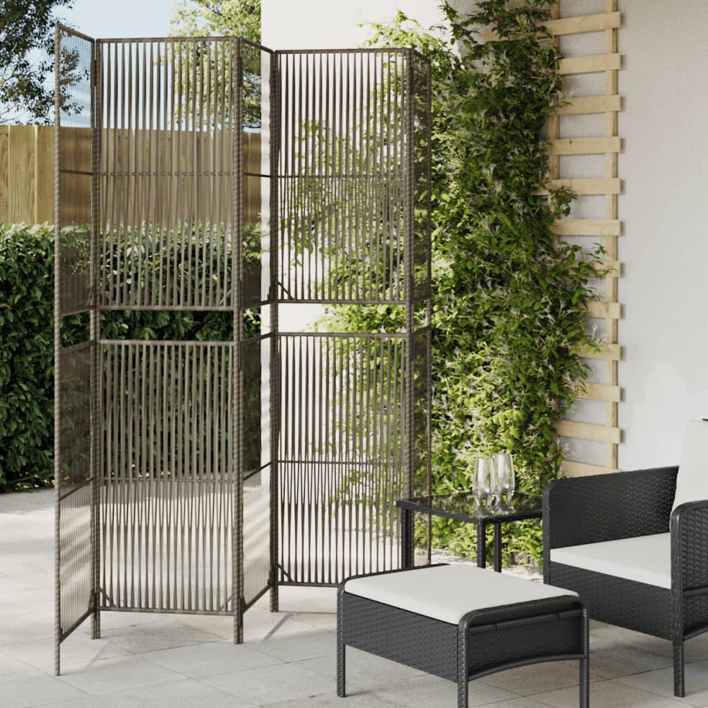 Room Divider 3 Panels Poly Rattan Line Weaving Length 200 cm Grey 245 cm