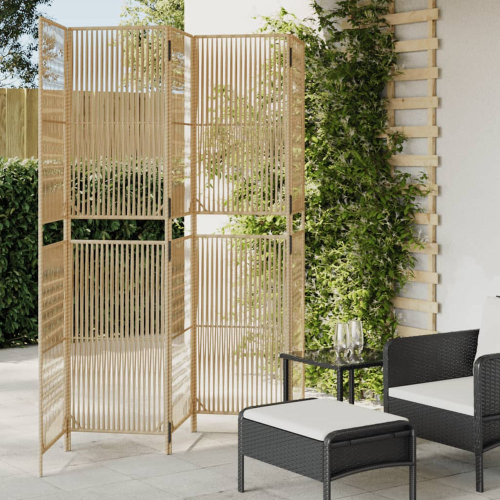 vidaXL Room Divider 3 Panels Poly Rattan Line Weaving Length 200 cm