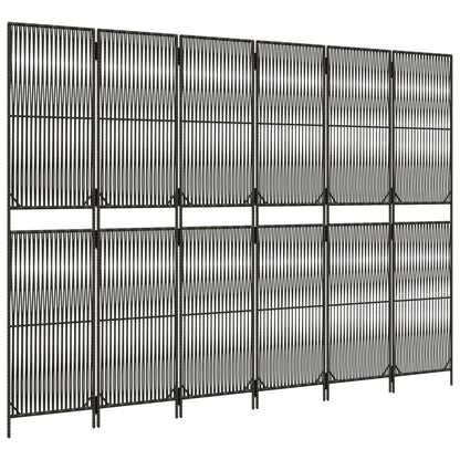 Room Divider 3 Panels Poly Rattan Line Weaving Length 200 cm Grey 294 cm