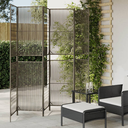 Room Divider 3 Panels Poly Rattan Line Weaving Length 200 cm Grey 294 cm