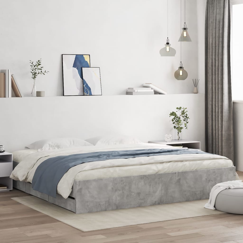 Bed Frame with Drawers without Mattress 180x200 cm Concrete grey