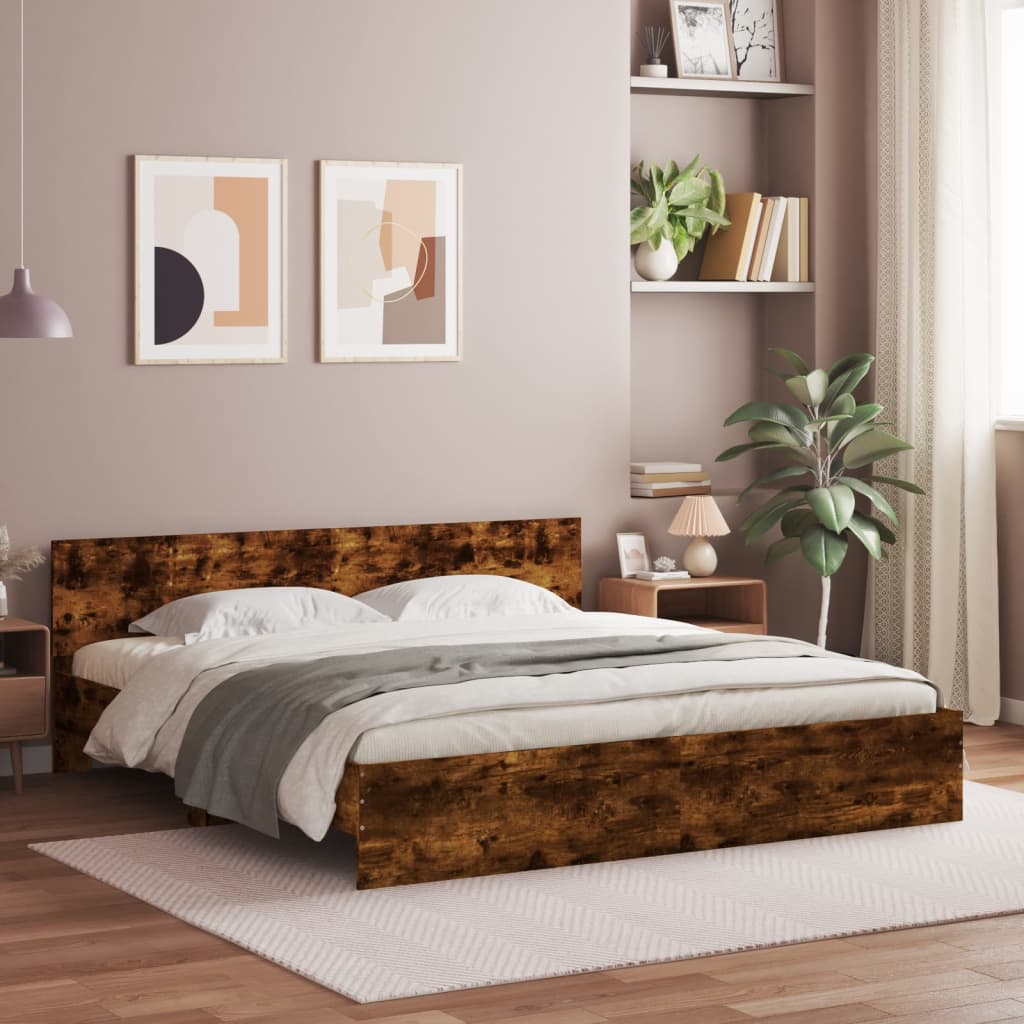 Bed Frame without Mattress Smoked Oak 160 x 200 cm