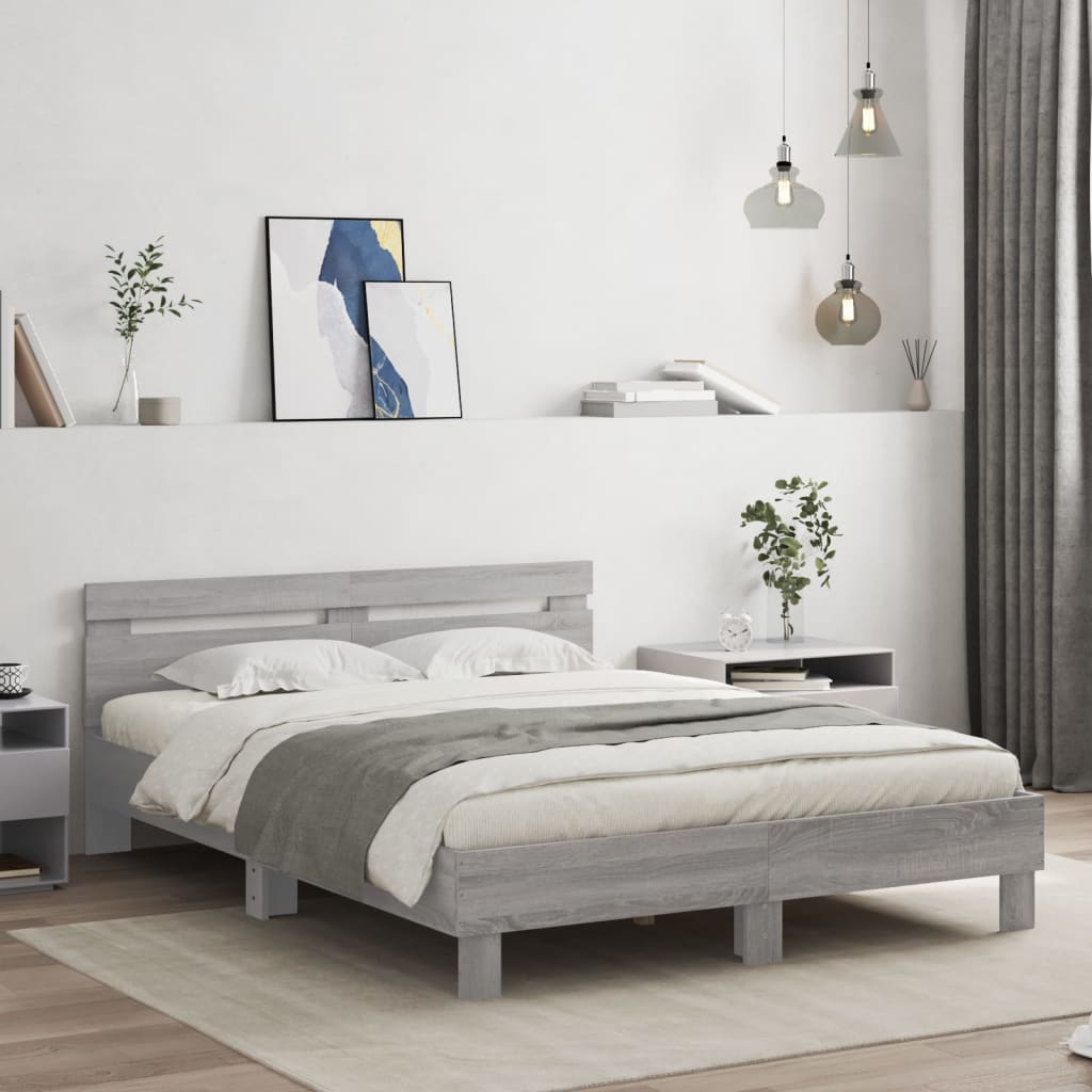 Bed Frame with LED without Mattress Grey Sonoma 150 x 200 cm