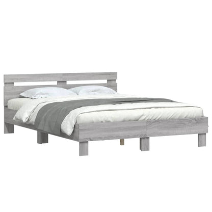 Bed Frame with LED without Mattress Grey Sonoma 140 x 200 cm