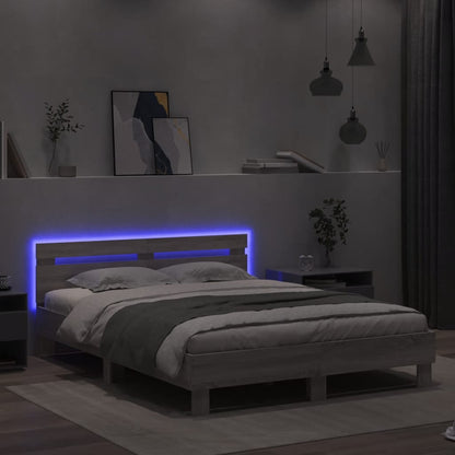 Bed Frame with LED without Mattress Grey Sonoma 140 x 200 cm