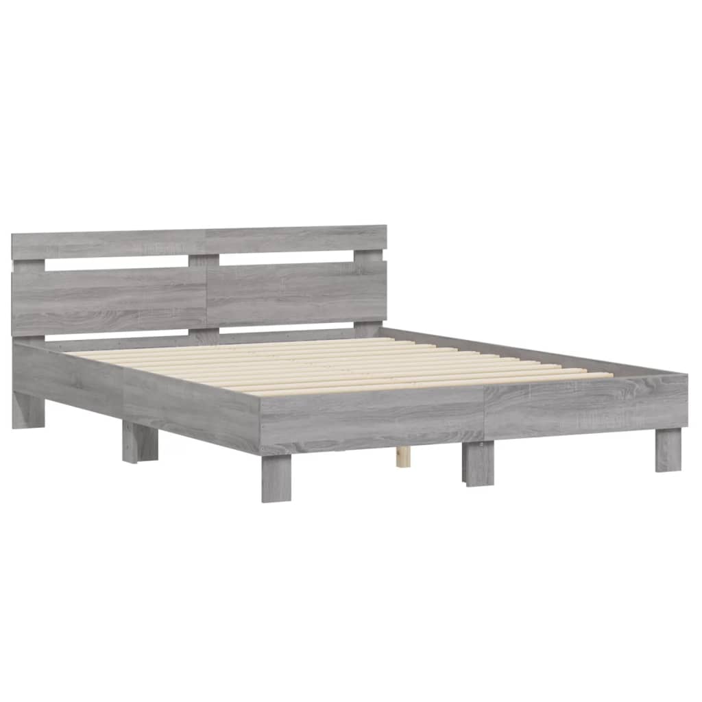 Bed Frame with LED without Mattress Grey Sonoma 140 x 200 cm