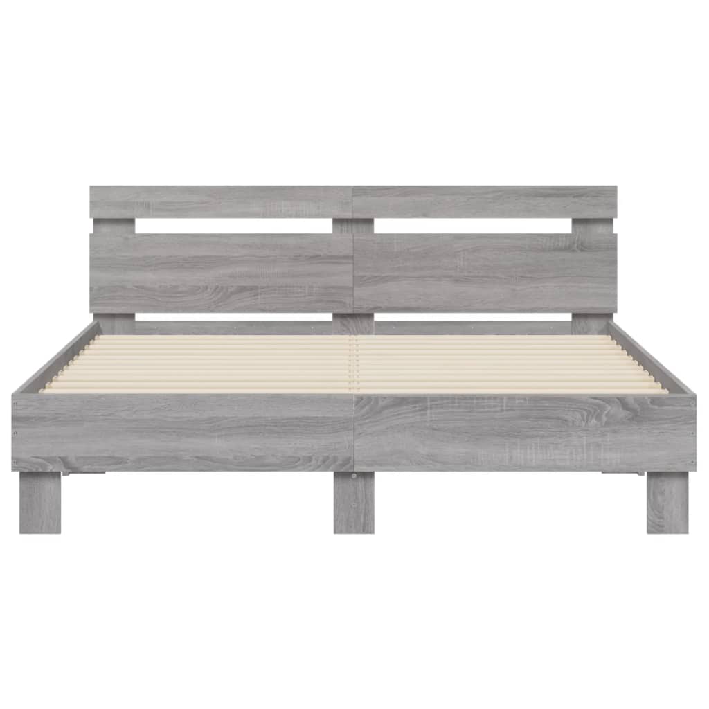 Bed Frame with LED without Mattress Grey Sonoma 140 x 200 cm