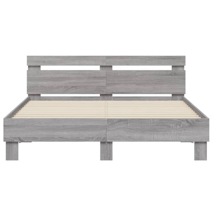 Bed Frame with LED without Mattress Grey Sonoma 140 x 200 cm