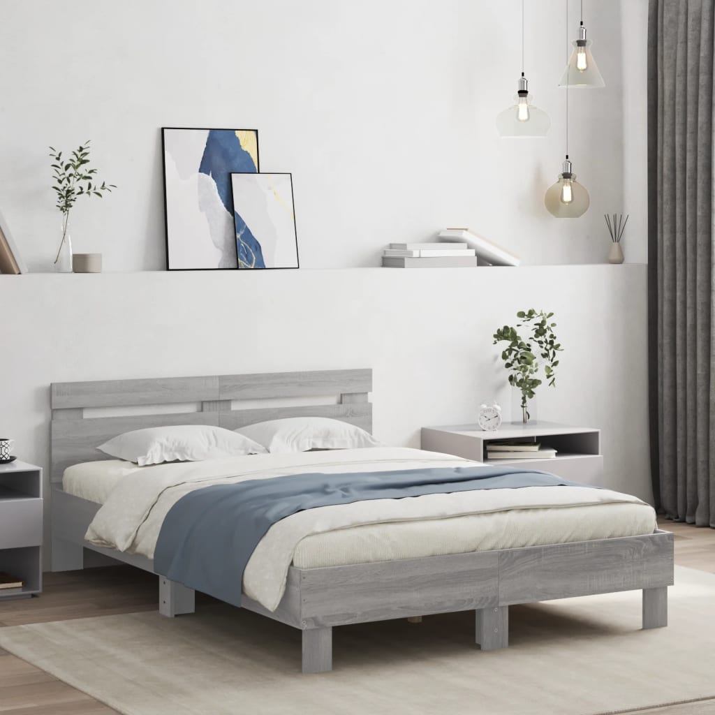 Bed Frame with LED without Mattress Grey Sonoma 120 x 190 cm