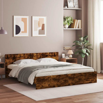 Bed Frame with LED without Mattress 200x200 cm Smoked oak