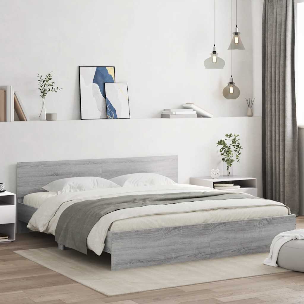 Bed Frame with LED without Mattress 200x200 cm Grey sonoma